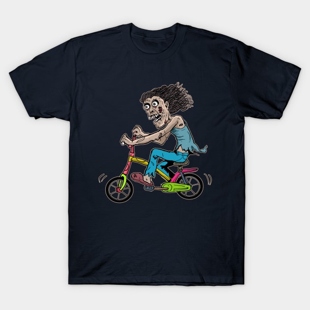 Skeleton Cyclist, Skeleton Biker, Cycling Skeleton, Skeleton riding Bike, Skeleton Rider, Halloween Cycling Pun, Retro Vintage Creepy Horror Spooky Halloween Art for Cyclist and cycling lovers T-Shirt by BicycleStuff